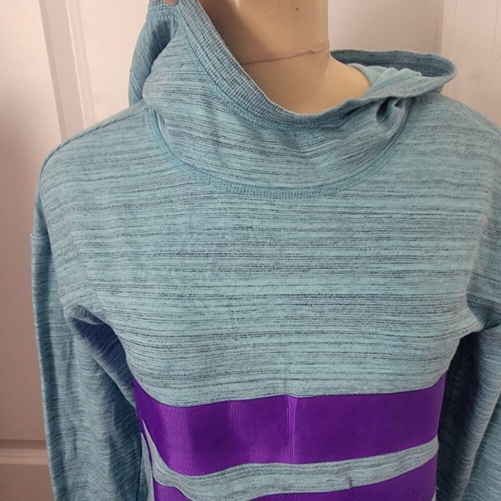 Athletic Works Teal Blue Heathered and Purple Strip Hoodie Athletic Top - Picture 3 of 10